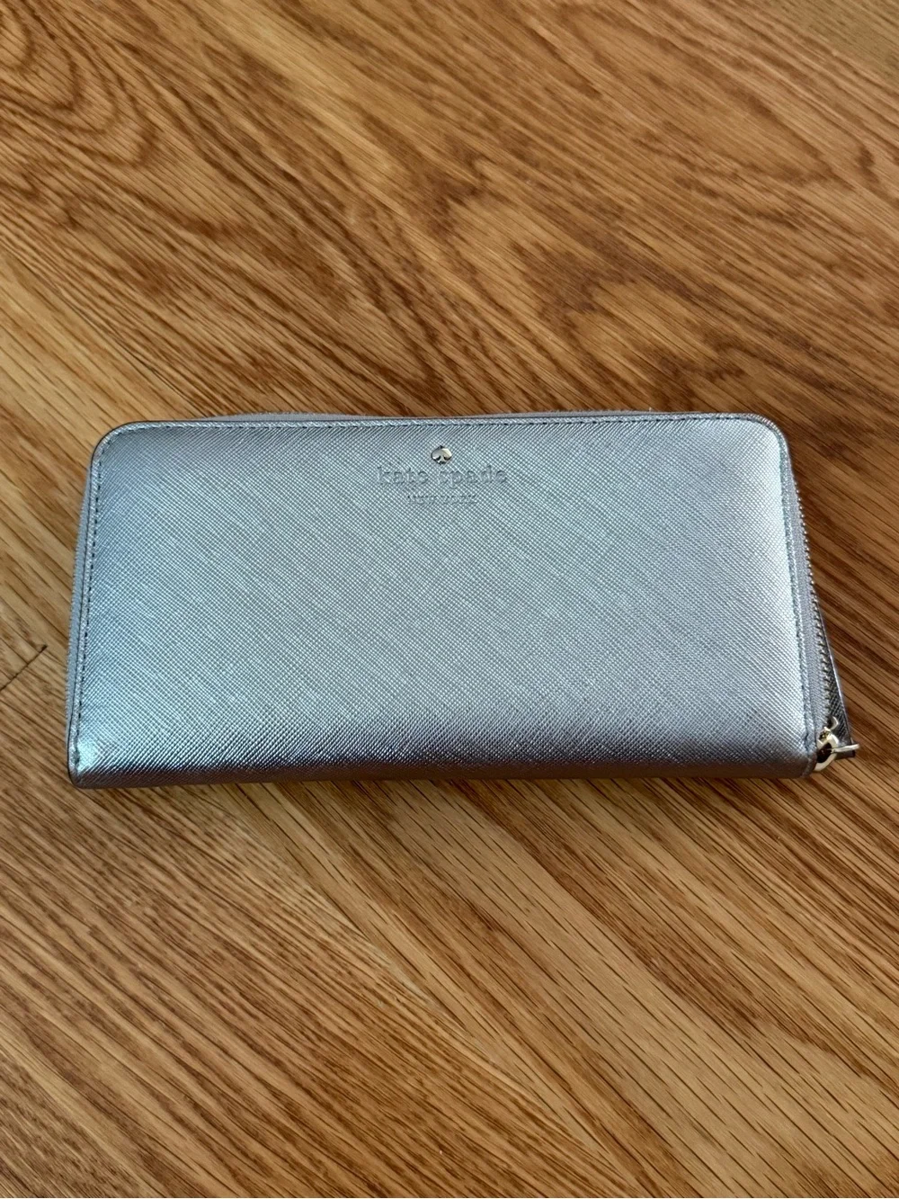 kate spade silver metallic saffiano zip wallet
